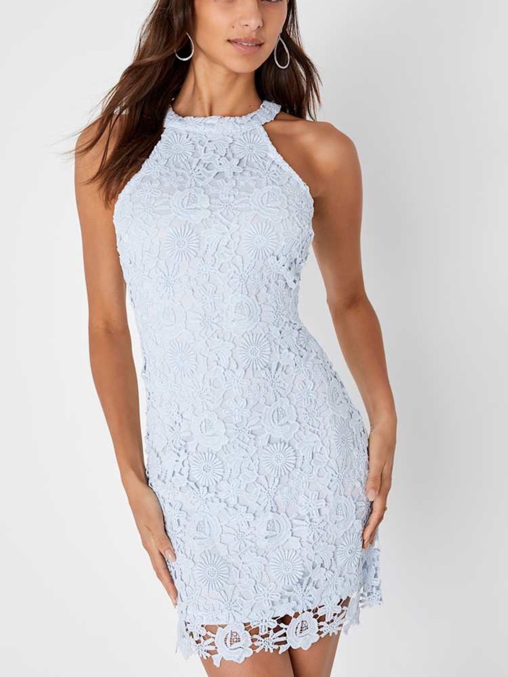 Lulus Pastel Ethereal Light Blue Romantic Lace Mini Dress Scalloped Hem Size Xs